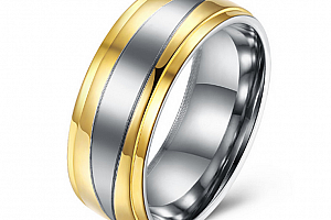 Prsten z chirurgické oceli stříbrnozlatý SR000015 Velikost: 7