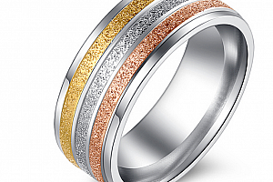 Dámský prsten z pískované chirurgické oceli- Tricolor SR000034 Velikost: 10