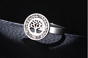 Dámský prsten z chirurgické oceli- Strom života se zirkony- stříbrný SR000035 Velikost: 8