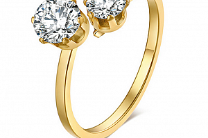 Zlatý, netradiční prsten z chirurgické oceli a 2. zirkony SR000043 Velikost: 6
