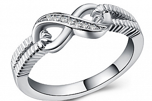 Prsten ze symbolem nekonečno se zirkony z rhodiované bižuterie SR000057 Velikost: 8