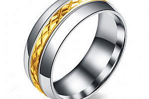 Pánský prsten z broušené chirurgické oceli střibrnozlatý SR000076 Velikost: 9