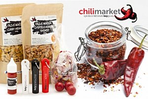 Pálivý chilli balíček: 3× klíčenka, džus, bonbóny, 2× arašídy