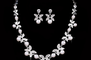 Ziskoun plesový set náušnic a náhrdelníku se zirkony a perlami CS000059