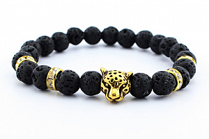 Náramek z lávových kamenů leopard- zlatý SSB00055 Barva: Černá