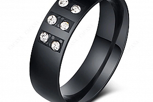 Černý prsten zdobený zirkony z chirurgické oceli SR000082 Velikost: 8