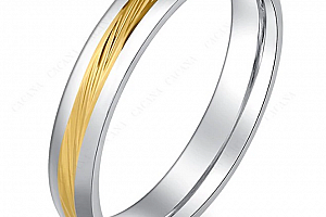 Decentní prsten stříbrný se zlatým rýhováním z chirurgické oceli SR000086 Velikost: 7