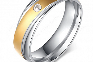 Dámský prsten z chirurgické oceli ve stříbrnozlaté barvě se zirkonem SR000087 Velikost: 7
