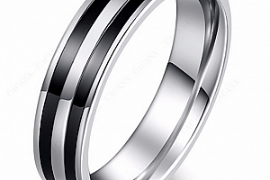 Stříbrný prsten Double black line z chirurgické oceli SR000091 Velikost: 7