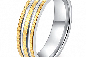 Ocelový prsten Tripl Line stříbrnozlatý SR000097 Velikost: 7