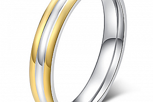 Dámský prsten Triple Line stříbrnozlatý z oceli SR000098 Velikost: 7