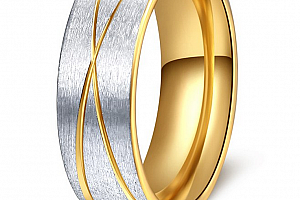 Prsten z broušené chirurgické oceli stříbrnozlatý Double X SR000102 Velikost: 7
