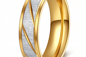 Prsten z broušené chirurgické oceli Stripy- zlatý SR000105 Velikost: 8