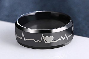 Černý prsten z chirurgické oceli- křivka EKG SR000116 Velikost: 8