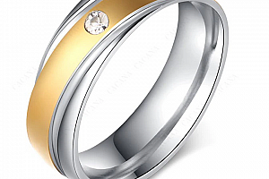 Stříbrnozlatý prsten z chirurgické oceli Twisted s zirkonem SR000119 Velikost: 8