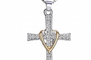 Náhrdelník křížek z rhodiované bižuterie-stříbrný PN000164