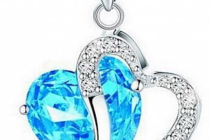 Dámský náhrdelník s přívěskem dvojitého srdce s velkým zirkonem PN000171 Barva: Tyrkysová