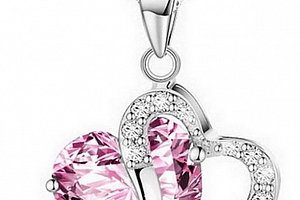 Dámský náhrdelník s přívěskem dvojitého srdce s velkým zirkonem PN000171 Barva: Růžová