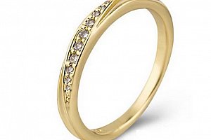 Decentní zlatý prsten se zirkony z rhodiované bižuterie SR000120 Velikost: 9