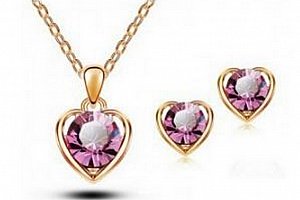 Srdíčkový set šperků se zirkony z rhodiované bižuterie- gold CS000077 Barva: Růžová