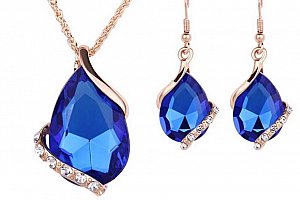 Souprava šperků z rhodiované bižuterie s velkým zirkonem Barva: Modrá