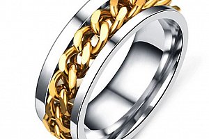 Prsten z chirurgické oceli s řetězem- zlatý SR125 Velikost: 7