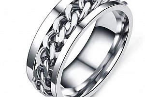 Prsten z chirurgické oceli s řetězem- stříbrný SR126 Velikost: 6
