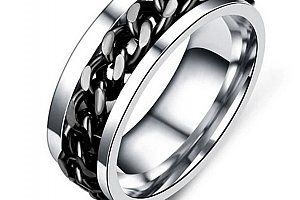 Prsten z chirurgické oceli s řetězem- černý SR127 Velikost: 6