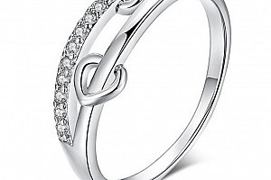 Prsten z rhodiované bižuterie se zirkony Double Hearts SR157 Velikost: 6
