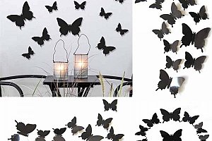 3D motýlci na zeď - černá barva a poštovné ZDARMA!