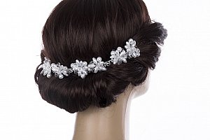 Svatební ozdoba do vlasů - čelenka velké krystalky a perly do vlasů