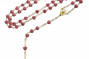 Růženec ze skleněných mačkaných perlí v barvě růžová Burgunda.