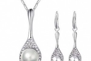 Perlový set šperků se zirkony z rhodiované bižuterie- 2 barvy Barva: Stříbrná