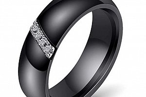 Dámský prsten z keramiky, chirurgické oceli se zirkony v černé barvě SR161 Velikost: 6