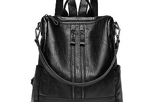 Koženkový dámský batoh s popruhy - černá barva a poštovné ZDARMA!