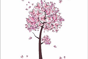 Samolepka na zeď - růžový strom z motýlků a poštovné ZDARMA!