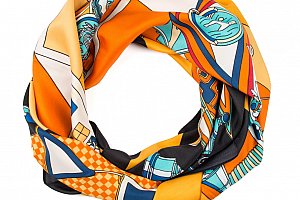 Delfin Hedvábný šátek Luxury Vintage - sochy a ornamenty oranžový