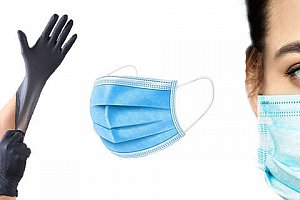 Ochranné pomůcky: balení roušek nebo sada jednorázových rukavic